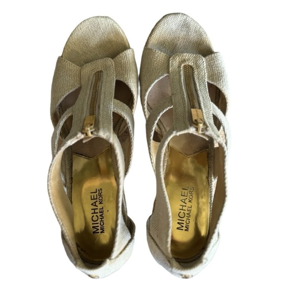 Michael Kors Beige Platform Wedge Espadrille Sandals Size 10 Strappy Open Toe - Picture 10 of 12